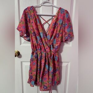 Pink Lily Coral Floral Skort Romper